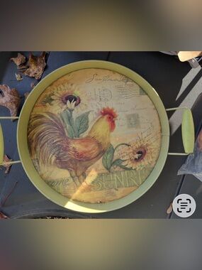 Rooster & sunflower Decorative Serving Tray in Olive Green  with handles